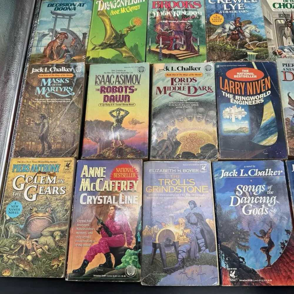 Huge Lot Of 38 Vtg Sci-fi Fantasy Books Del Rey Chalker McCaffrey Niven & More